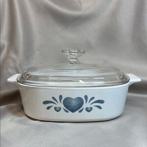 Corning Ware Blue Hearts 2qt Casserole Dish circa 1998